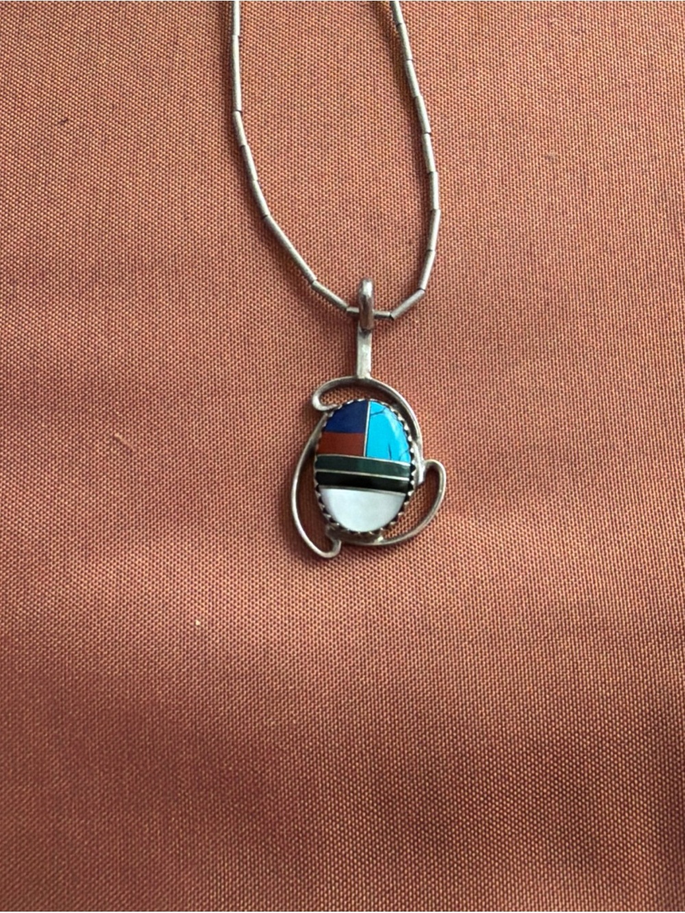 Sterling Silver Multicolor Inlay Pendant Necklace - Women Jewelry